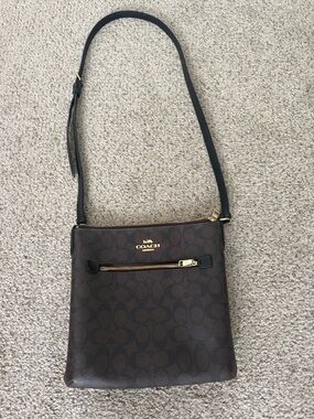 Coach Dark Brown Signature Crossbody Bag with Gold Accent